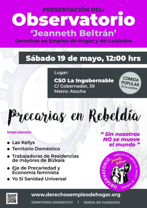 Sábado 19 de Mayo: Presentación del Observatorio ‘Jeanneth Beltrán’. Derechos en Empleo de Hogar y de Cuidados